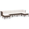 7 Piece Patio Lounge Set with Cushions Poly Rattan Brown