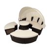 Patio Furniture Round Outdoor Sectional Sofa Set Rattan Daybed Sunbed with Retractable Canopy, Separate Seating and Removable Cushion (Beige)