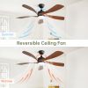 52 Inch Indoor Ceiling Fan With 3 Color Dimmable 5 ABS Blades Remote Control Reversible DC Motor Black With Led Light