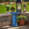 2 Gallon Blue Ceramic Traditional Outdoor Patio Garden Birdbath