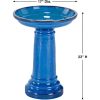 2 Gallon Blue Ceramic Traditional Outdoor Patio Garden Birdbath