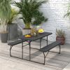 Folding Picnic Table with 2 Benches Outdoor Patio Dining Set in Black