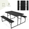 Folding Picnic Table with 2 Benches Outdoor Patio Dining Set in Black