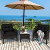 3-Piece Brown PE Rattan Outdoor Dining Patio Furniture Set with Black Cushions