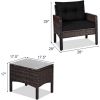 3-Piece Brown PE Rattan Outdoor Dining Patio Furniture Set with Black Cushions