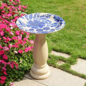 Ivory Cream Blue Glazed Ceramic Outdoor Garden Patio Birdbath