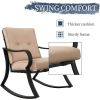 3-Piece Outdoor Patio Furniture Table Rocking Chairs Set with Beige Cushions