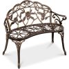 Outdoor Patio Garden Bench with Backrest in Antique Bronze Metal Finish