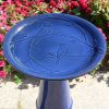 Blue Ceramic Birdbath with 1/2 Gallon Water Basin and Bird Branch Leaf Detailing