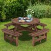 8-Set Outdoor Solid Wood Round Picnic Table with 4 Benches Patio Garden Dining Set