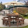 8-Set Outdoor Solid Wood Round Picnic Table with 4 Benches Patio Garden Dining Set