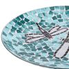 Teal Green Blue White Mosaic Glass Birdbath Bowl with Black Metal Stand