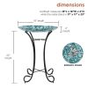 Teal Green Blue White Mosaic Glass Birdbath Bowl with Black Metal Stand