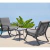 Outdoor 3-Piece Patio Furniture Table Rocking Chairs Set with Grey Cushions