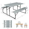 Grey Folding Picnic Table with 2 Benches Outdoor Patio Dining Set