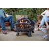 30-inch Black Steel Outdoor Fire Pit Grill with Screen and Poker