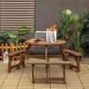 Outdoor Solid Wood Round Picnic Table Set with Umbrella Hole and 3 Benches