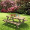 Solid Wood Outdoor Picnic Table with Benches Patio Garden Dining Set