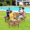 Solid Cedar Wood Outdoor Picnic Table with 3 Benches Patio Garden Dining Set