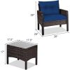 3-Piece Brown PE Rattan Outdoor Dining Patio Furniture Set with Blue Cushions