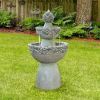 Outdoor Garden Patio 3-Tier Polyresin Stone Water Fountain with Pump