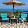 3-Piece Brown PE Rattan Outdoor Patio Furniture Dining Set w/ Turquoise Cushions