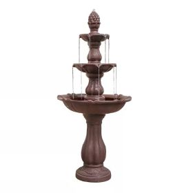 Outdoor Freestanding 3-Tier Brown Fiber-Resin Water Fountain with Pump