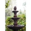 Outdoor Freestanding 3-Tier Brown Fiber-Resin Water Fountain with Pump