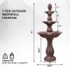 Outdoor Freestanding 3-Tier Brown Fiber-Resin Water Fountain with Pump