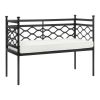 Outdoor Patio Black Metal Garden Bench with White Natural Seat Cushion