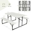 Folding White HDPE Picnic Table with 2 Benches Outdoor Patio Furniture Set