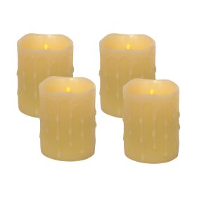 LED Wax Dripping Pillar Candle (Set of 4) 3"Dx4"H Wax/Plastic - 2 C Batteries Not Incld. (Color: Yellow)