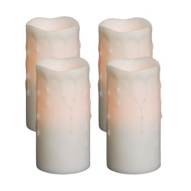 LED Wax Dripping Pillar Candle (Set of 4) 3"Dx6"H Wax/Plastic - 2 C Batteries Not Incld. (Color: White)