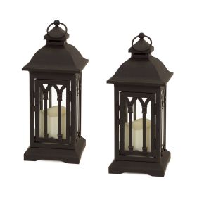 Lantern w/3"x3" LED Candle (Set of 2) 12.25"H Iron/Glass/Plastic - 2 AA Batteries Not Incld. (Color: Black)