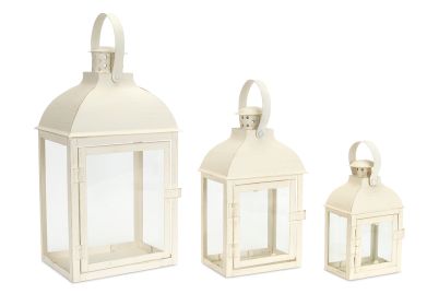 Lantern (Set of 3) 7.5"-14"H Iron/Glass (Color: White)