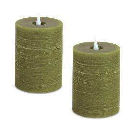 Simplux LED Designer Candle (Set of 2) w/Remote 3.5"x5"H Wax/Plastic (Color: Green)