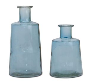 Bottle (Set of 2) 7"H, 9.5"H Glass (Color: Blue)