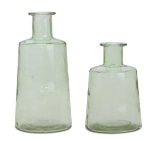 Bottle (Set of 2) 7"H, 9.5"H Glass (Color: Green)