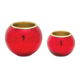 Votive Holder (Set Of 2) 3.5"H, 5"H Glass (Color: Red, Gold)