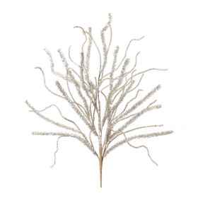 Set Of 2 Glitter Pine Branch Plastic Stem (Color: Silver)