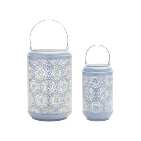 Candle Holder (Set Of 2) 11"H, 13"H Metal (Color: Blue)