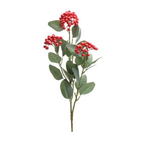 Set Of 2 Berry Spray Polyester Stem (Color: Red, Green)