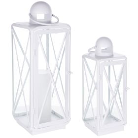 Lantern (Set of 2) 16.75"H, 23"H Metal (Color: White)