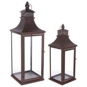 Lantern (Set of 2) 20"H, 27.5"H Metal (Color: Brown)