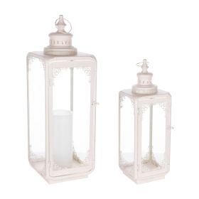 Lantern (Set of 2) 18"H, 24"H Metal (Color: White)