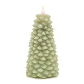 Tree Candle 8"H Wax 2 AA Batteries, Not Included (Color: Green)