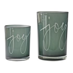 Candle Holder (Set Of 2) 5"H, 7"H Glass (Color: Green)