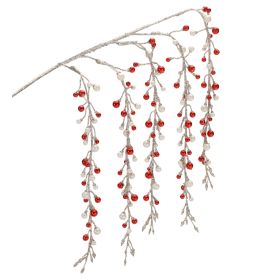 26"H Hanging Set Of 2 Plastic Berry Branch (Color: Silver, Red)