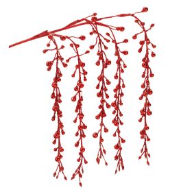 26"H Hanging Set Of 2 Plastic Berry Branch (Color: Red)