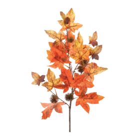 30"H Maple Leaf Set Of 6 Polyester Spray (Color: Orange, Red)